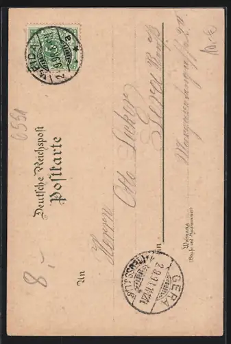 Lithographie Rüdesheim, Niederwald-Denkmal, Abschied