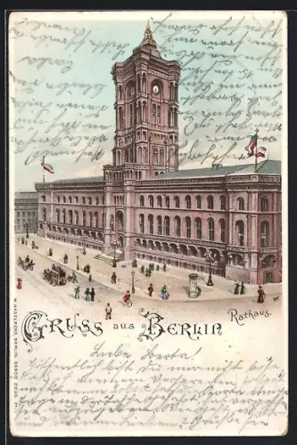 Lithographie Berlin, Rathaus mit Strasse