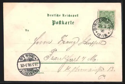 Lithographie Bingen / Rhein, Mäuselturm, National-Denkmal, Burg Rheinstein