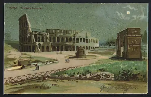 Mondschein-Lithographie Roma, Colosseo, esterno