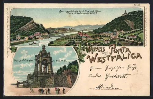 AK Porta Westfalica, Totalansicht, Kaiser-Wilhelm-Denkmal, Um 1900