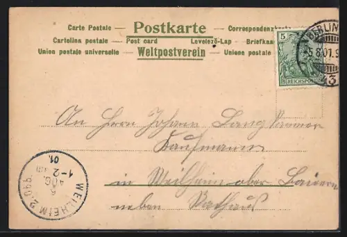 Lithographie Berlin, Die Siegessäule, Ornament-Rahmen