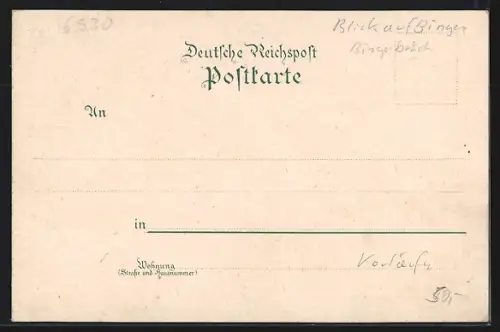 Lithographie Bingen / Rhein, Niederwalddenkmal, Blick über den Ort, Eremitage