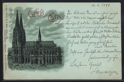 Mondschein-Lithographie Cöln, Der Dom