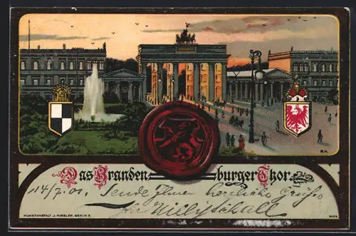 Lithographie Berlin, Partie am Brandenburger Tor