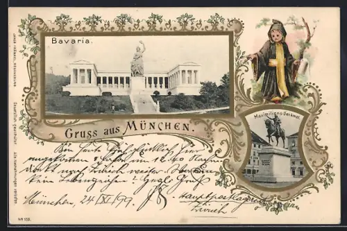 AK München, Totalansicht Bavaria, Maximilians-Denkmal, Münchner Kindl