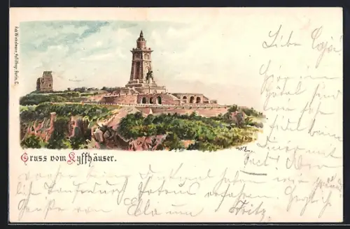 Künstler-AK Kyffhäuser, Kaiser-Wilhelm-Denkmal auf dem Kyffhäuser