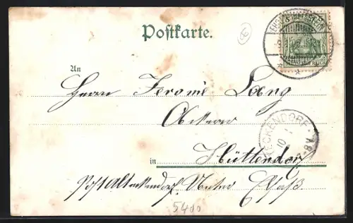 Lithographie Coblenz, Ortsansicht mit Denkmal Wilhelm I., Lyra und Trauben