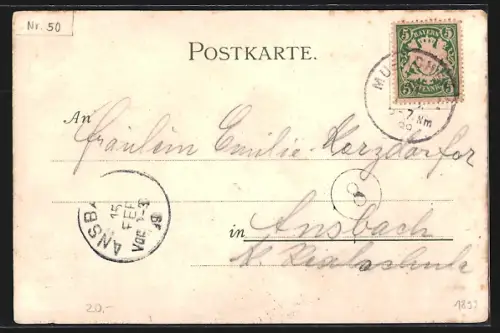 Lithographie München, Frauenkirche mit Panorama v. Maximilianeum