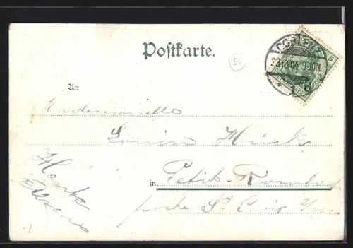 Lithographie Coblenz, Ortsansicht mit Denkmal Wilhelm I., Lyra und Trauben