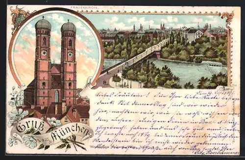 Lithographie München, Panorama und Frauenkirche