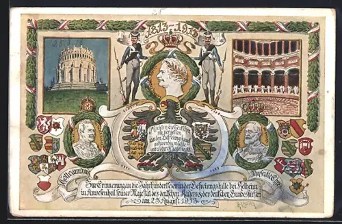 Künstler-AK Kelheim, Jahrhundertfeier in der Befreiungshalle in Anwesenheit seiner Majestät des deutschen Kaisers 1913