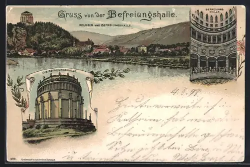 Lithographie Kelheim, Befreiungshalle, Mehrfachansichten