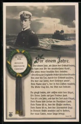 AK Kapitänleutnant Otto Weddigen, Gedicht an die Schlacht vom 22. Sept. 1914