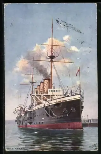 AK Kriegsschiff HMS Aboukir an der Anlegestelle