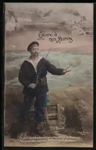 AK Französischer Matrose mit Gewehr