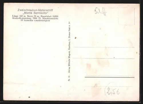 AK Hamburg, Passagierschiff Monte Sarmiento im Hafen