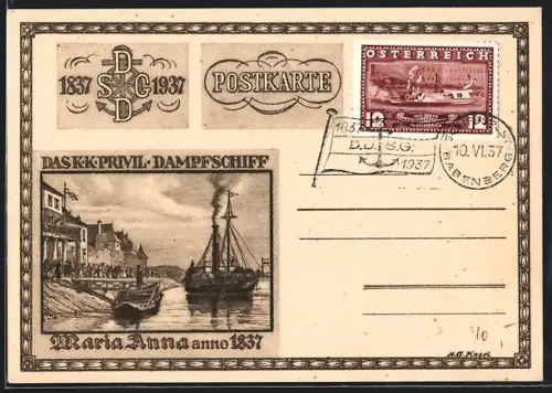 AK K. K. Privil Dampfschiff Maria Anna anno 1837
