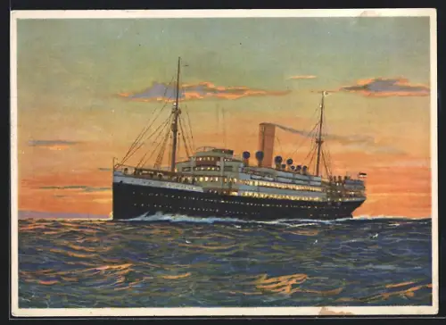 Künstler-AK Passagierschiff Yorck im Abendlicht, Norddeutscher Lloyd Bremen