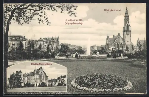 AK Frankfurt-Westend, Hohenzollernplatz, Matthäuskirche, Goethe-Gymnasium