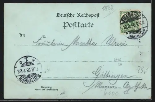 Mondschein-Lithographie Frankfurt a. M., Zeil, Kaiser-Wilhelm-Denkmal, Postamt