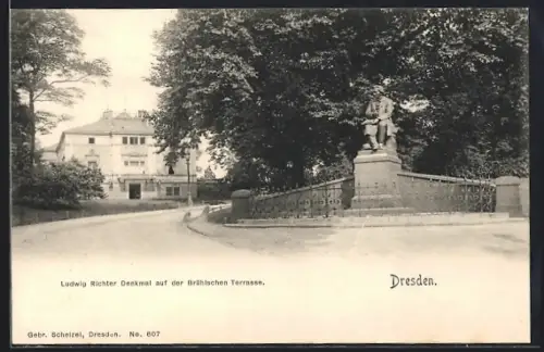 AK Dresden, Ludwig Richter Denkmal auf der Brühlschen Terrasse