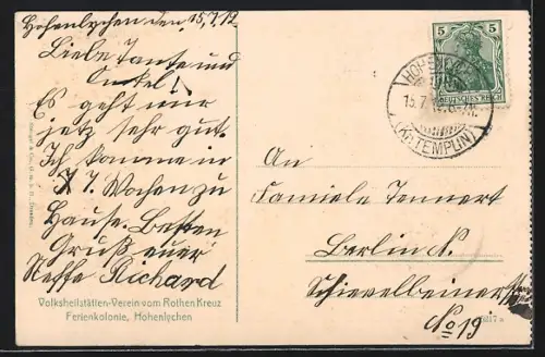 AK Hohenlychen, Ferienkolonie, Volksheilstätten-Verein vom Roten Kreuz