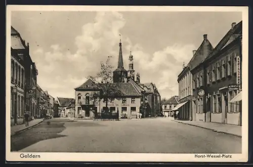AK Geldern, Platz, Kirche, Café und Kreissparkasse