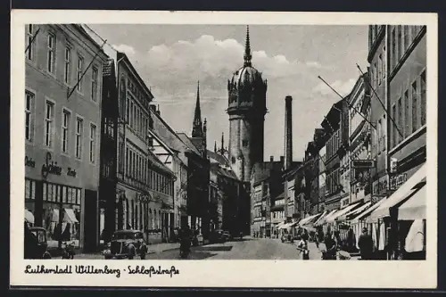 AK Wittenberg / Elbe, Schlossstrasse mit Geschäften