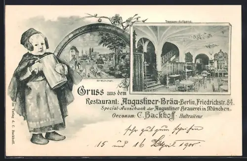 AK Berlin, Restaurant Augustiner-Bräu, Friedrichstr. 84, Innenansicht, Ansicht München