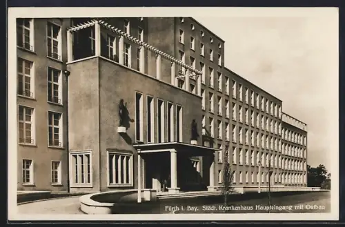 AK Fürth i. Bay., Städt. Krankenhaus, Haupteingang mit Ostbau