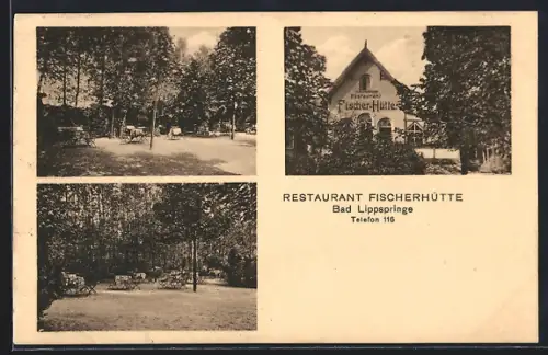 AK Bad Lippspringe, Restaurant Fischerhütte, Gartenansichten