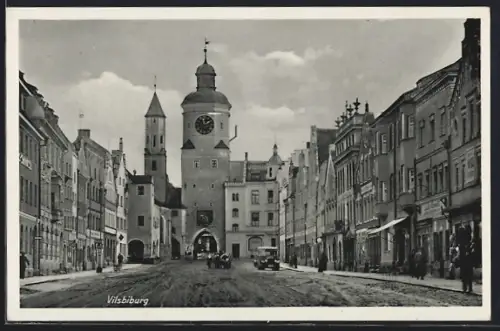 AK Vilsbiburg, Stadtturm, Marktplatz, Strassenansicht