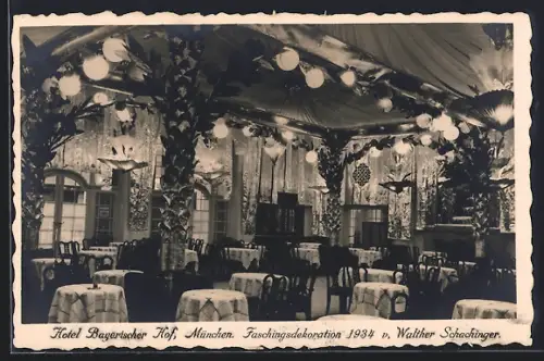 AK München, Hotel Bayerischer Hof, Faschingsdekoration 1934, Bes. Walther Schachinger