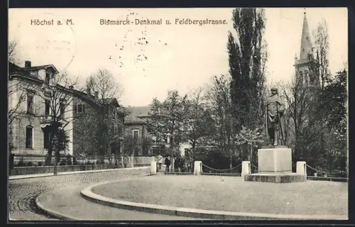 AK Frankfurt-Höchst, Bismarck-Denkmal, Feldbergstrasse, Kirche
