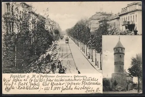 AK Frankfurt a. M., Mainzer Landstrasse und Galluswarte, Strassenbahn