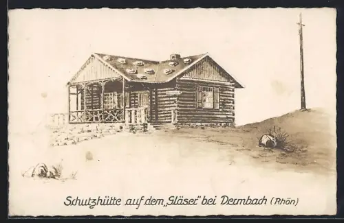Künstler-AK Dermbach /Rhön, Schutzhütte auf dem Gläser