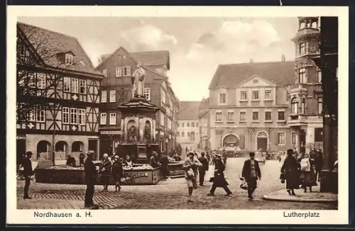 AK Nordhausen a. H., Lutherplatz mit Geschäften