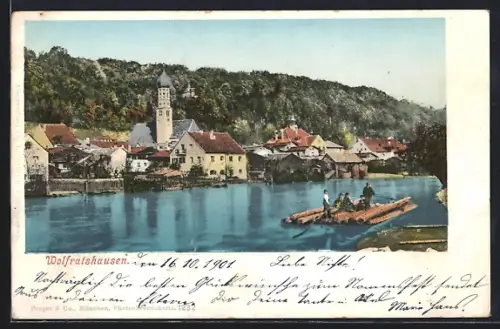 AK Wolfratshausen, Ortsansicht mit Flösserei