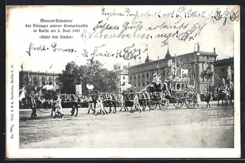 AK Berlin, Einzug der Kronprinzessin 1905, Unter den Linden