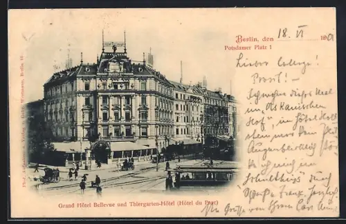 AK Berlin-Tiergarten, Grand Hôtel Bellevue und Thiergarten-Hôtel am Potsdamer Platz 1