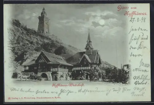 Mondschein-AK Kyffhäuser, Gasthaus im Vollmondlicht