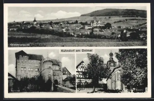 AK Kühndorf / Meiningen, Schloss, Kirche und Ortspanorama