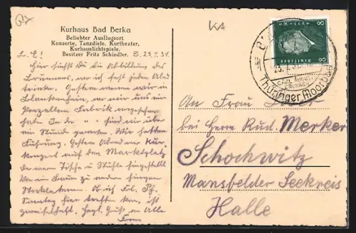 AK Bad Berka bei Weimar, Karl-August-Brunnen am Kurbad, Bes. Fritz Schindler