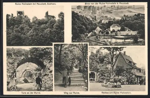 AK Neustadt /Südharz, Restaurant Ruine Hohnstein, Inh. Albert Staecker, Tore an der Ruine, Restaurant Ruine Hohnstein