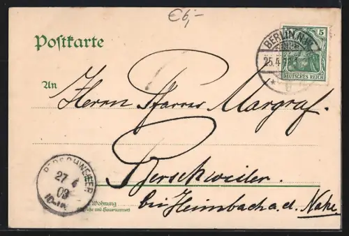 Lithographie Berlin, Partie am Schloss-Brunnen