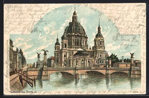 Lithographie Berlin, Dom mit Brücke