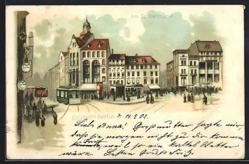 Lithographie Berlin, Am Spittelmarkt, Strassenbahn
