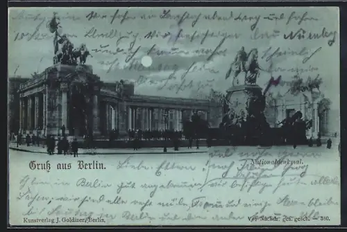 Mondschein-AK Berlin, Blick auf das Nationaldenkmal