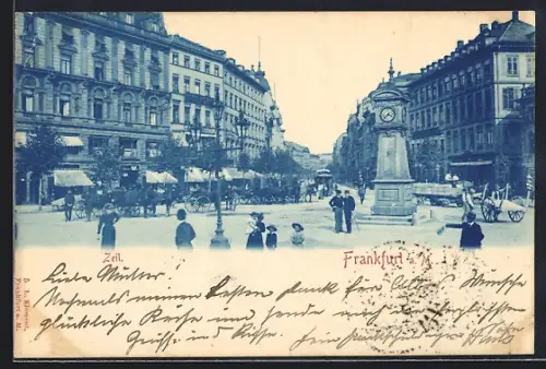 AK Frankfurt a. M., Zeil mit Uhrensäule